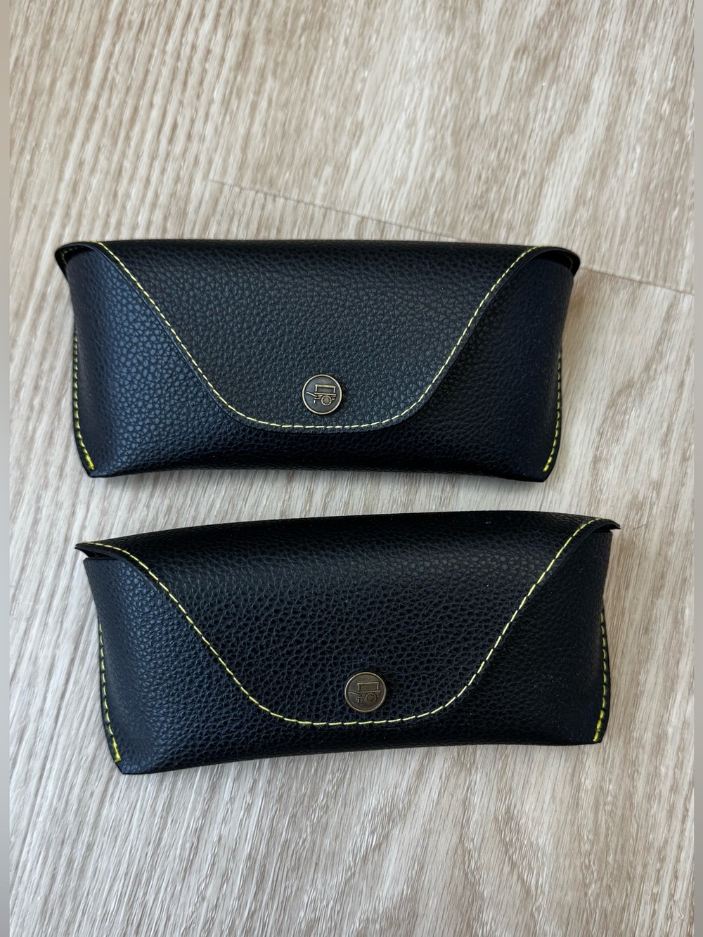 Moscot Black Sunglass Case with Yellow Stitching and Cloth